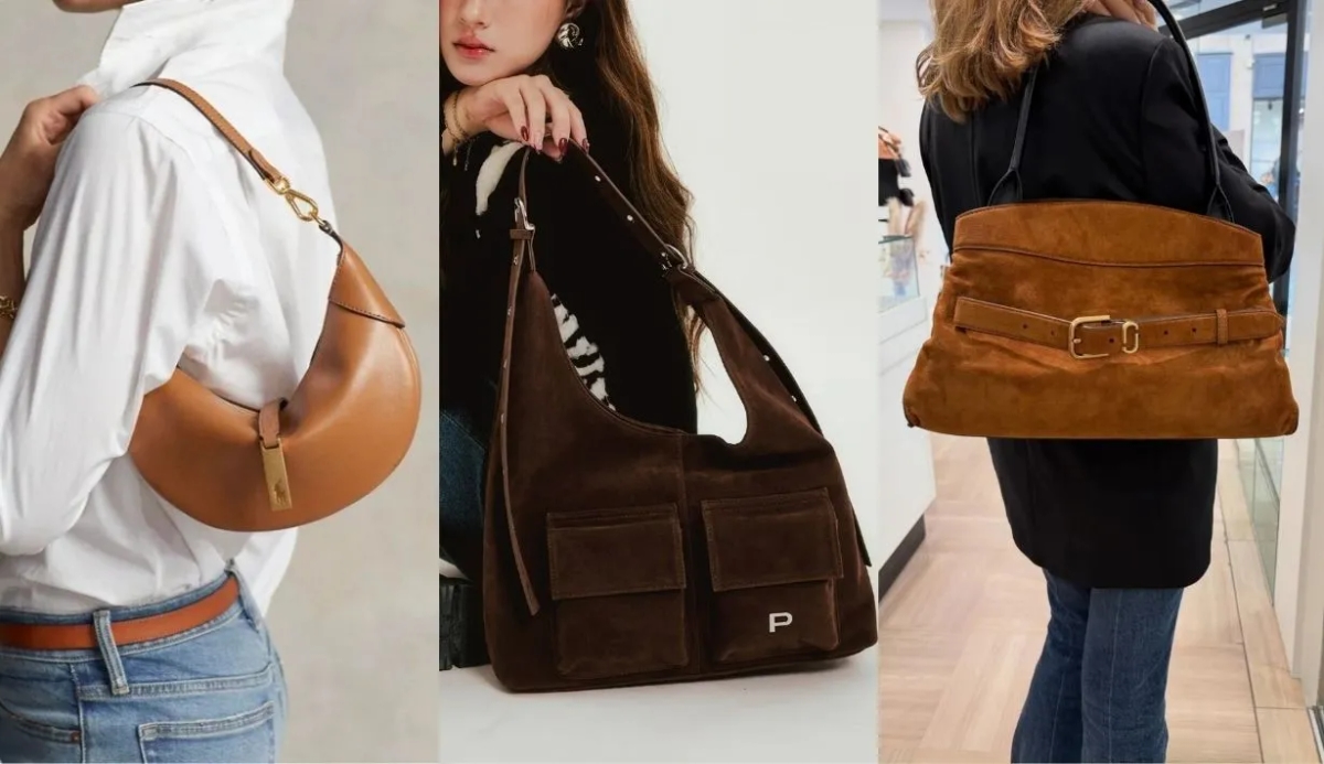 กระเป๋าสีน้ำตาล กระเป๋าสะพาย กระเป๋าหนังกลับ กระเป๋าหนัง