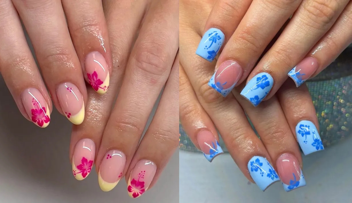 เล็บลายดอกชบา